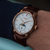 KOMPASS GRAND MOON PHASE SILVER DIAL BROWN STRAP