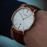 KOMPASS NAUTILUS ROSE GOLD SILVER DIAL BROWN STRAP