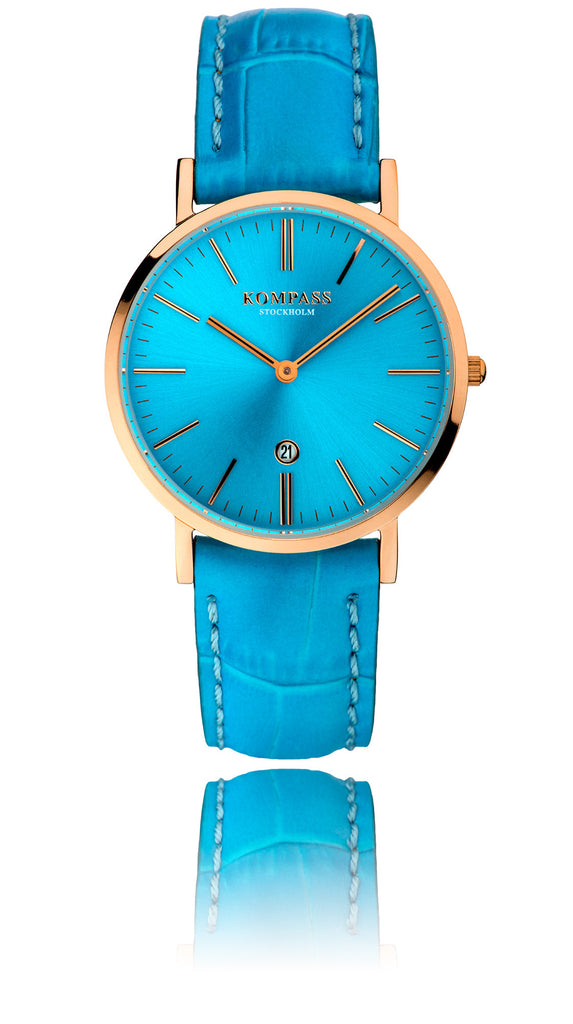 KOMPASS NAUTILUS LADIES ROSE GOLD LIGHT BLUE DIAL LIGHT BLUE STRAP