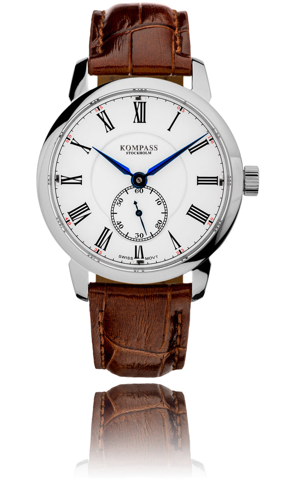 KOMPASS GRAND MASTER RHODIUM WHITE DIAL BROWN STRAP