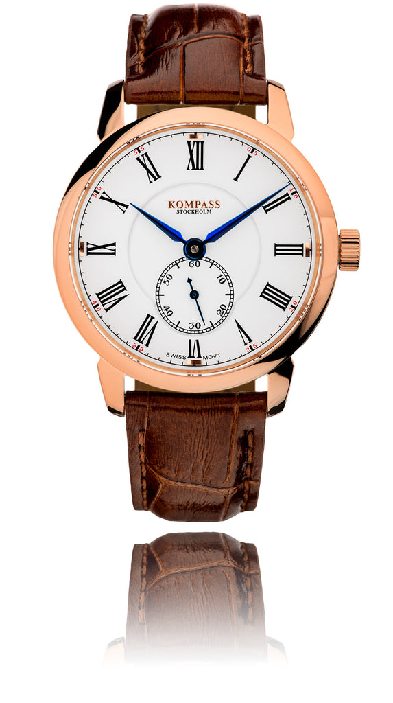 KOMPASS GRAND MASTER ROSE GOLD WHITE DIAL BROWN STRAP